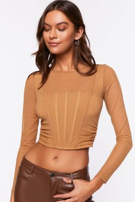 Forever 21 Women's Contour Sculpt Long-Sleeve Crop Top in