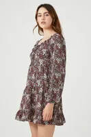 Women's Floral Print Mini Dress in Black Medium