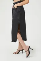 Women's Frayed M-Slit Maxi Skirt in Black, XS