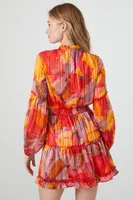 Women's Chiffon Watercolor Print Mini Dress Red