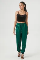 Women's Satin Drawstring Joggers Hunter Green