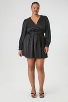 Women's Mock Wrap Mini Dress in Black, 4X