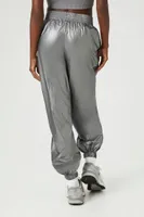 Women's Metallic Parachute Joggers in Silver Small