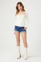 Women's Shirred Tie-Front Top in Cream Small