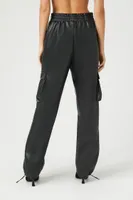 Women's Faux Leather Cargo Pants in Black Small