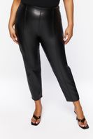 Women's Faux Leather Ankle Pants in Black, 0X