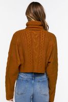 Women's Cropped Cable Knit Turtleneck Sweater in Brown Medium