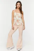 Women's Floral Print Tie-Back Cami Vanilla/Peach