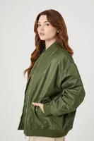 Women's Zip-Up Bomber Jacket in Olive, XL