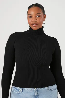 Women's Ribbed Turtleneck Sweater in Black, 2X