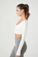 Women's Active Thumbhole Crop Top White