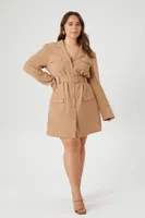 Women's Belted Blazer Mini Dress in Tan, 3X