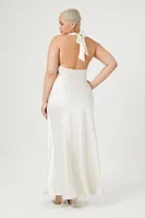 Women's Satin Halter Maxi Dress