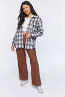 Women's Plaid Drop-Sleeve Shacket in Grey Small