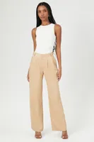 Women's Pinstriped Wide-Leg Trouser Pants Khaki/White