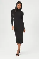 Women's Mock Neck Midi Sweater Dress Black