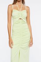 Women's Ruched Cutout Halter Midi Dress in Wild Lime Medium