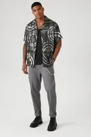 Men Satin Paisley Tie-Dye Shirt in Black Large