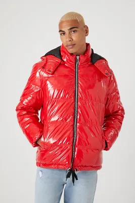 Men Quilted Puffer Jacket Red,