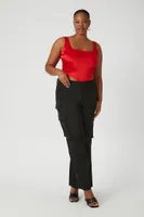 Women's Satin Crop Top in Red, 1X