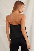 Women's Satin Rhinestone Cowl Cami in Black Small