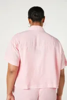 Women's Patch Pocket Short-Sleeve Shirt in Pink, 0X