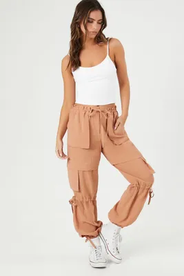 Women's Paperbag Drawstring Cargo Joggers in Orange Small