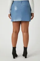 Women's Belted Faux Leather Mini Skirt in Blue, 3X