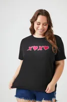 Women's XOXO Heart Graphic T-Shirt in Black, 3X