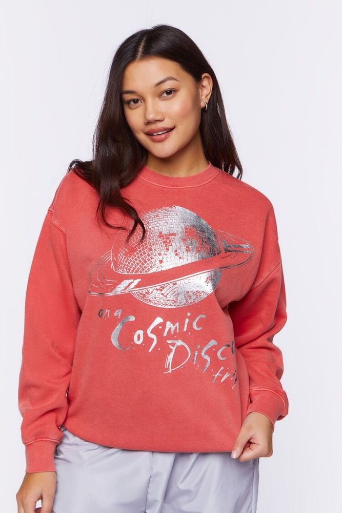 Women's Cosmic Disco Trip Graphic Pullover in Red Large