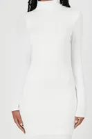 Women's Ribbed Mock Neck Maxi Dress in White Medium