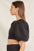 Women's Puff-Sleeve Crop Top & Pants Set in Black Medium