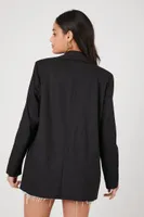 Women's Linen-Blend Double-Breasted Blazer in Black Small