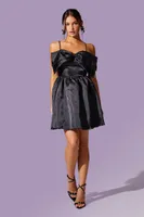 Women's Organza Bow Mini Dress in Black Medium