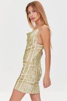 Women's Baroque Print Satin Mini Dress in Tan Small