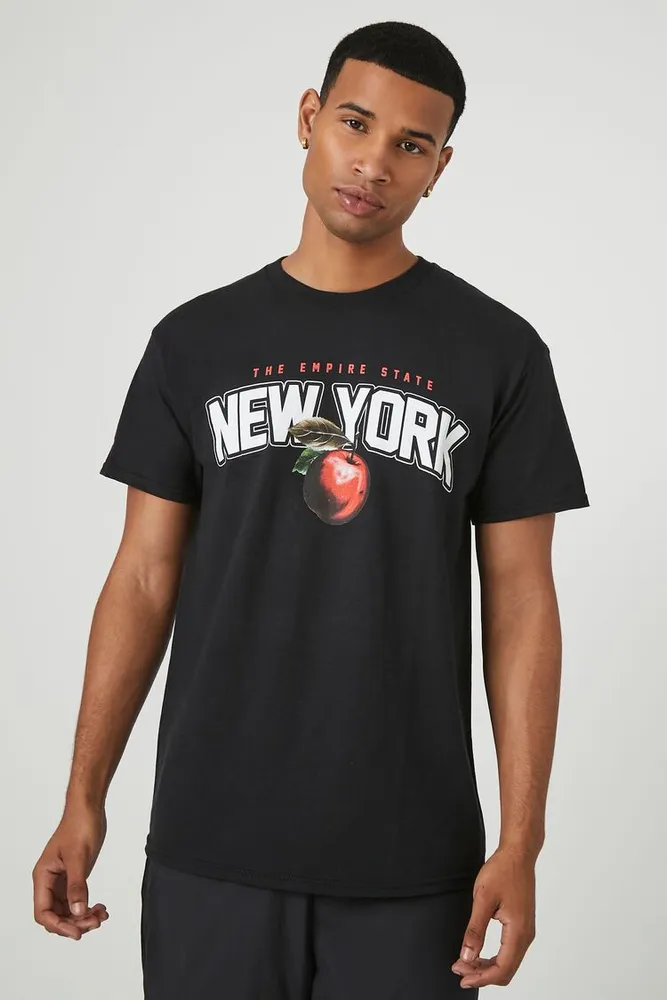 Men New York Apple Graphic Tee in Black, XXL