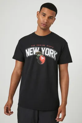 Men New York Apple Graphic Tee in Black, XXL