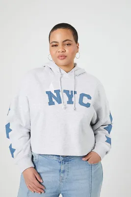 Women's NYC Star Patch Hoodie Heather Grey,