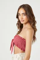 Women's Smocked Tie-Front Crop Top