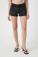 Women's Embroidered Flower Denim Shorts in Washed Black, 29