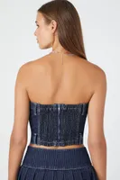 Women's Striped Denim Tube Top in Dark Denim Large