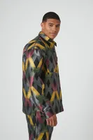 Men Abstract Geo Print Button-Front Jacket in Grey Medium