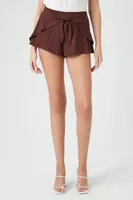 Women's High-Rise Tie-Front Shorts in Brown Large