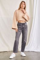 Women's Cropped Turtleneck Sweater in Taupe Large