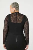 Women's Lace Knit Crop Top in Black, 2X