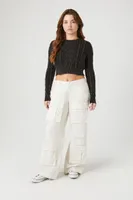 Women's Cropped Cable Knit Sweater in Black Large