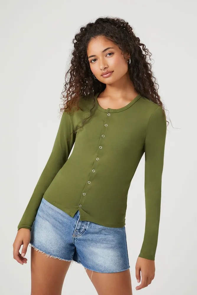 Women's Button-Front Long-Sleeve Top in Cypress Medium