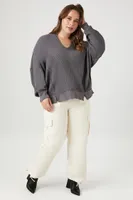 Women's Thermal Split-Neck Sweater in Charcoal, 0X