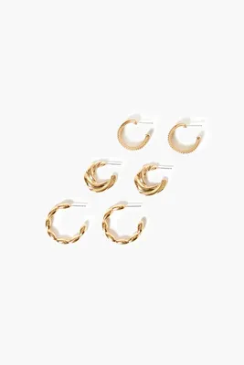 Women's Rhinestone Hoop Earring Set in Gold