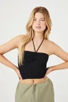 Women's Hibiscus Print Halter Top in Black Small